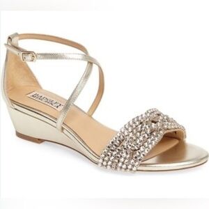 Badgley Mischka Gold Embellished Wedge Heels